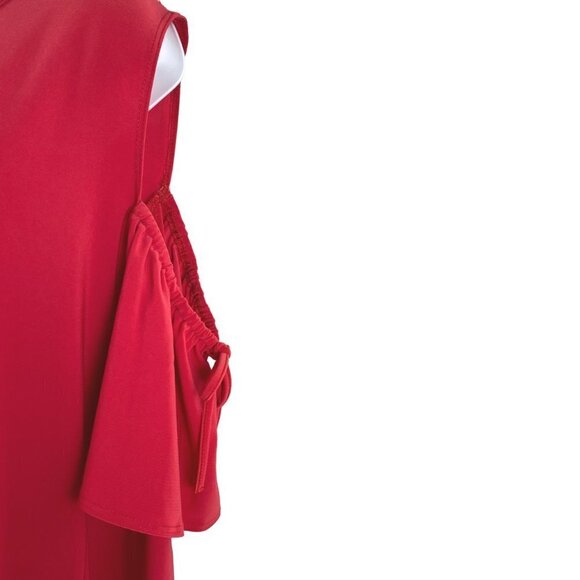 Sun Kim Dress Cold Shoulder Red Solid Polyester‎ Spandex NWT Women's 1X - Picture 4 of 11